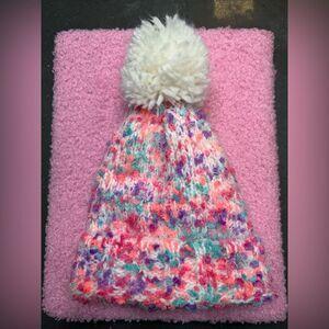 Kids Multicolor Knit Beanie with Pom Pom